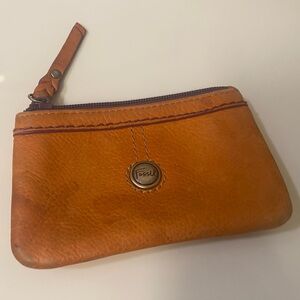 Vintage Fossil Leather Zip Pouch - Warm Orange-Tan
